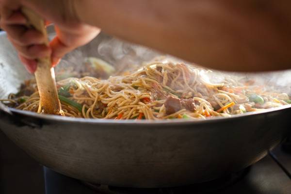 Filipino Pancit in a pan.