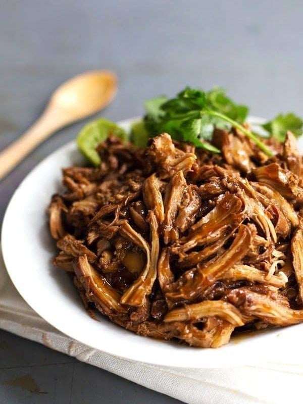 Honey Glazed Crockpot Chicken Adobo - simple pantry ingredients, hardly any hands-on time, 200 calories. | https://pinchofyum.com