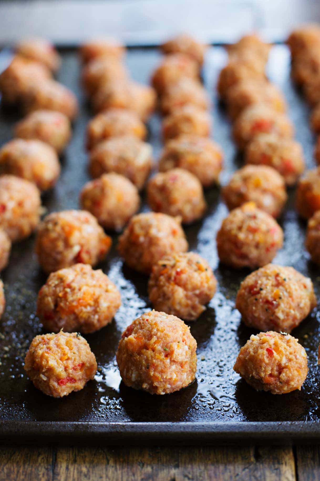 Meatballs on a pan.