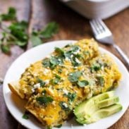 Butternut Squash and Mushroom Enchiladas with Tomatillo Sauce - corn tortillas stuffed with veggies and smothered in homemade sauce and cheese for just 250 calories. YES. | pinchofyum.com
