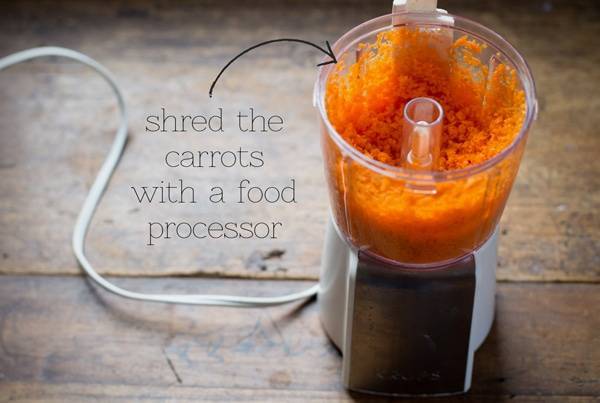 Carrots in a food processor.