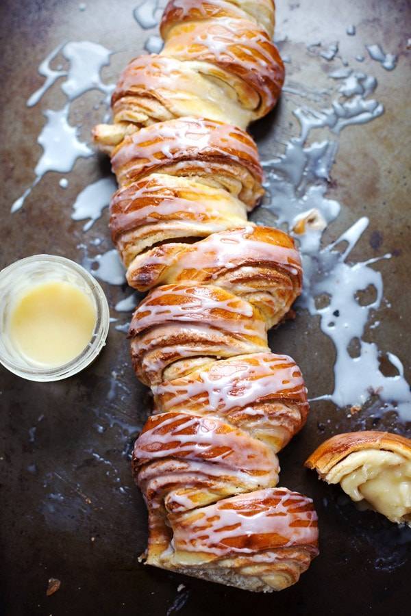 Cinnamon Roll Pull Apart Bread with drizzle.
