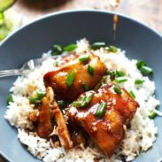 Sticky Bourbon Chicken with Rice - simple ingredients, extremely easy prep, WOWZA good. | pinchofyum.com