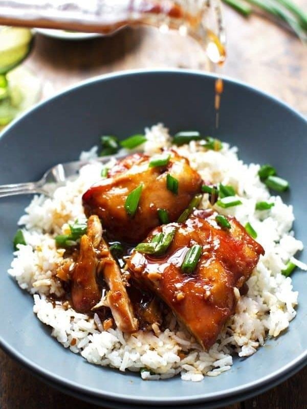 Sticky Bourbon Chicken with Rice - simple ingredients, extremely easy prep, WOWZA good. | pinchofyum.com