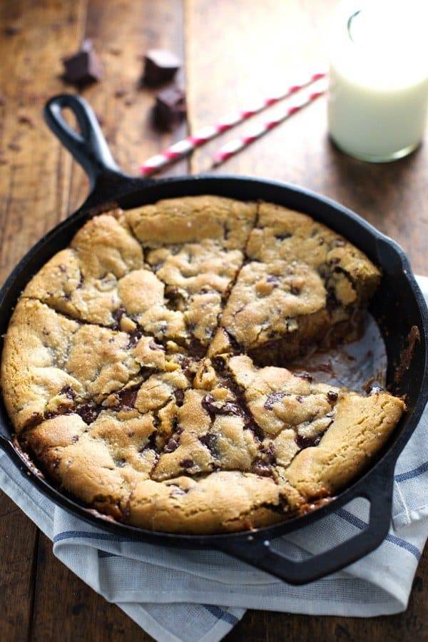 Deep Dish Chocolate Chip Cookie in a skillet.