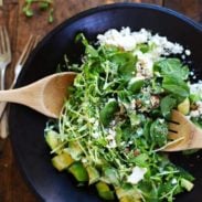 Green Goddess Detox Salad - avocado, almonds, spinach, pea shoots, and healthy homemade Green Goddess dressing. Healthy + yummy. | pinchofyum.com