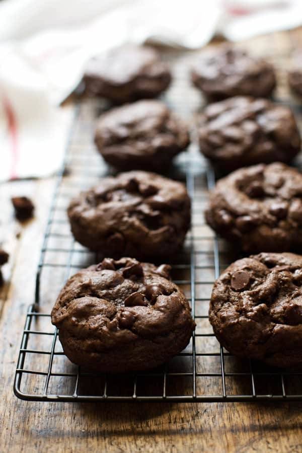 Double Chocolate Cookies on a drying rack.