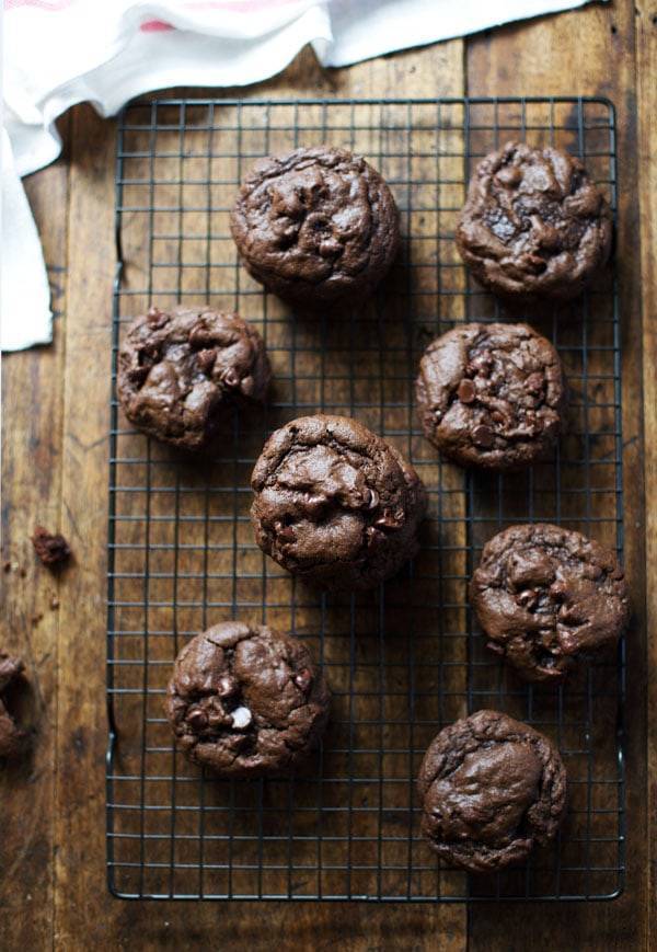 Double Chocolate Cookies on a drying rack.