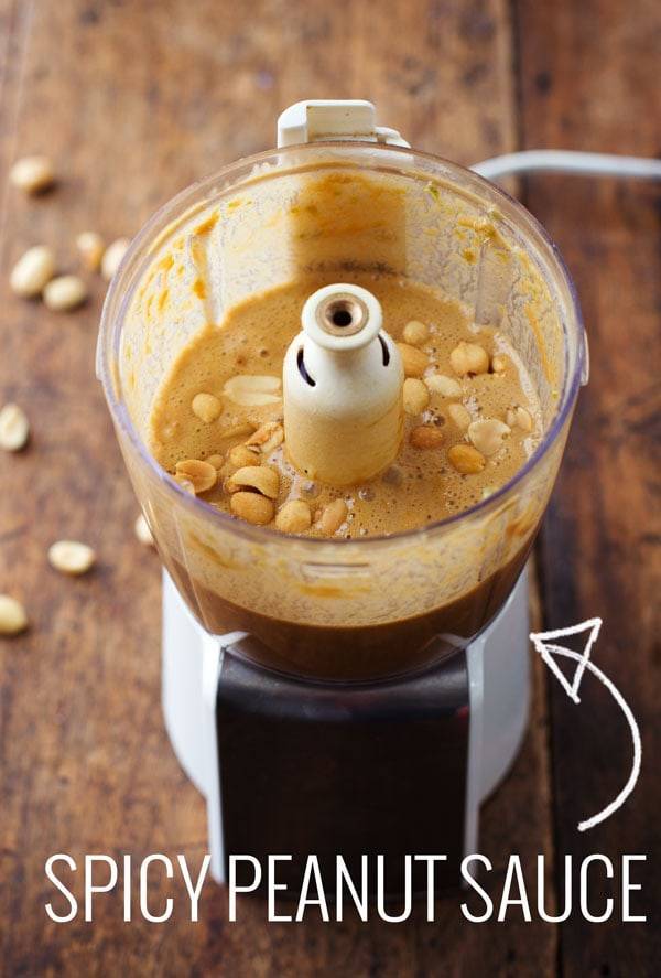 Peanut sauce in a food processor.