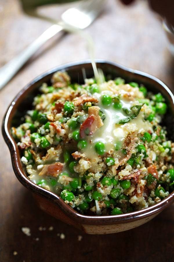 Quinoa Salad in a bowl with drizzle.