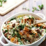 A picture of Sweet Potato, Kale, and Sausage Bake with White Cheese Sauce