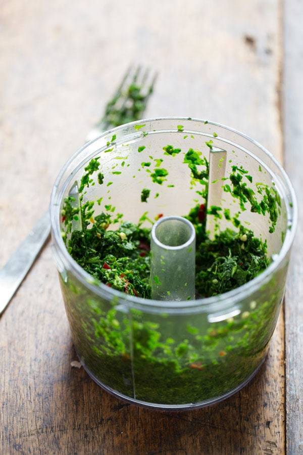 Food in a food processor.