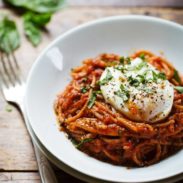 Spaghetti Marinara with Poached Eggs - this is my new thing. SO good! | pinchofyum.com