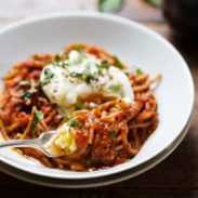 Spaghetti Marinara with Poached Eggs - this is my new thing. SO good! | pinchofyum.com