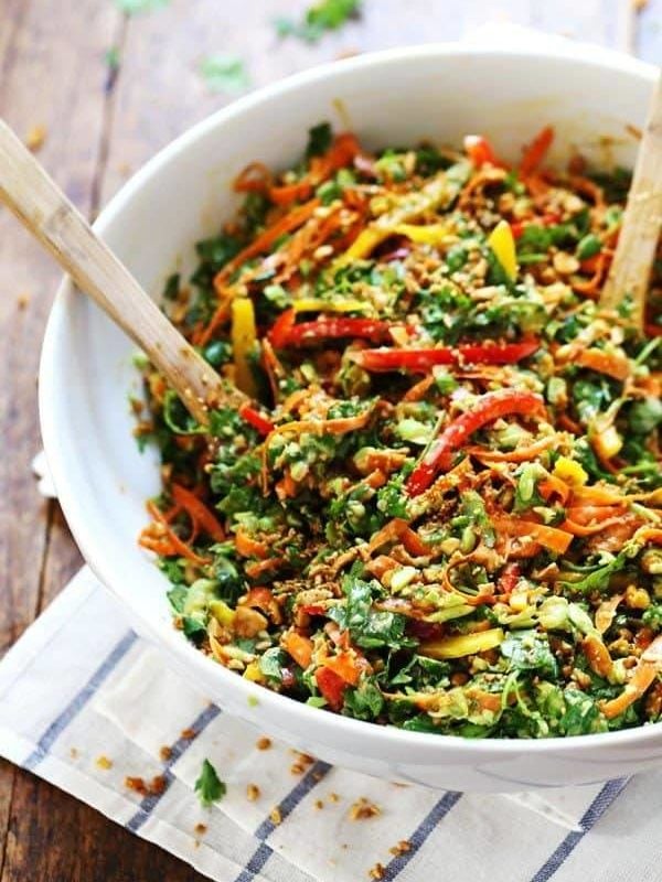 Chopped Thai Salad with Sesame Garlic Dressing - a rainbow of power veggies tossed with a simple made-from-scratch Thai dressing. 390 calories. | pinchofyum.com