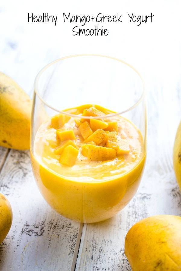Yellow smoothie with mangoes.