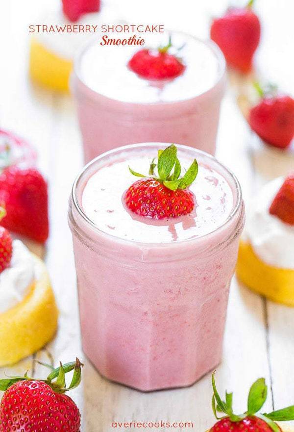 Pink strawberry smoothies.
