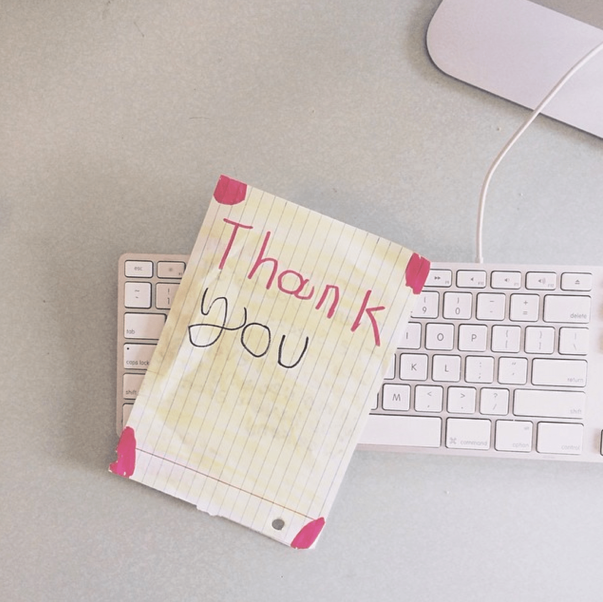 Thank you note on a keyboard.