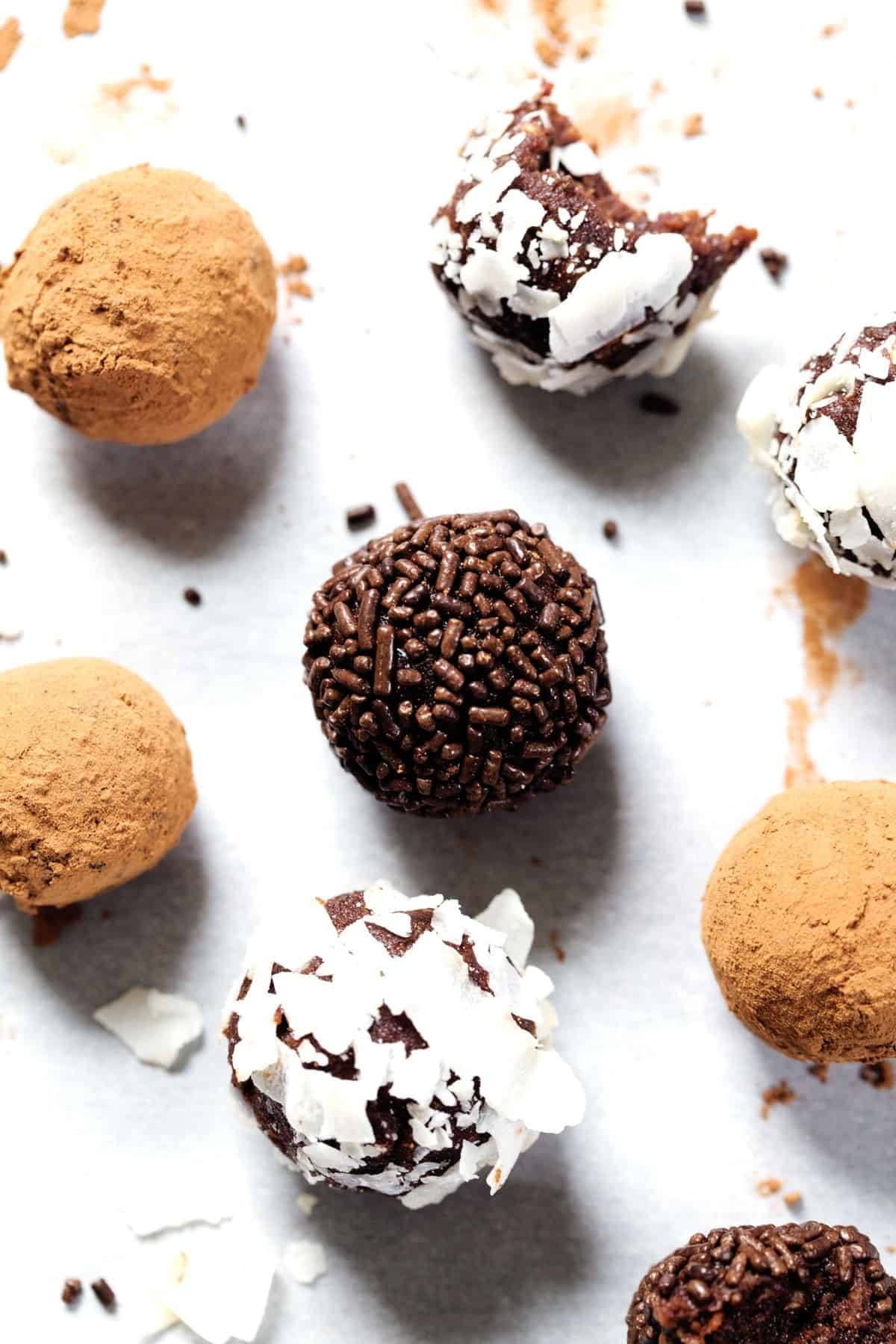 Chocolate Truffles with various toppings.
