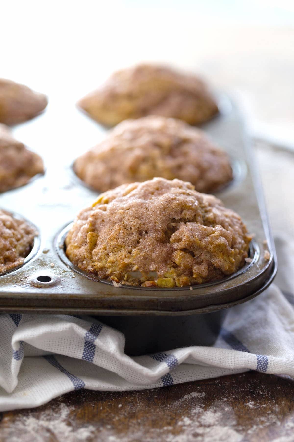 Muffins in a muffin tin.