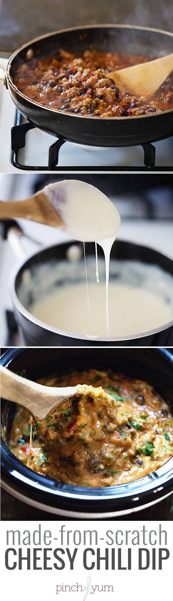 Process of making Cheesy Chili Dip.