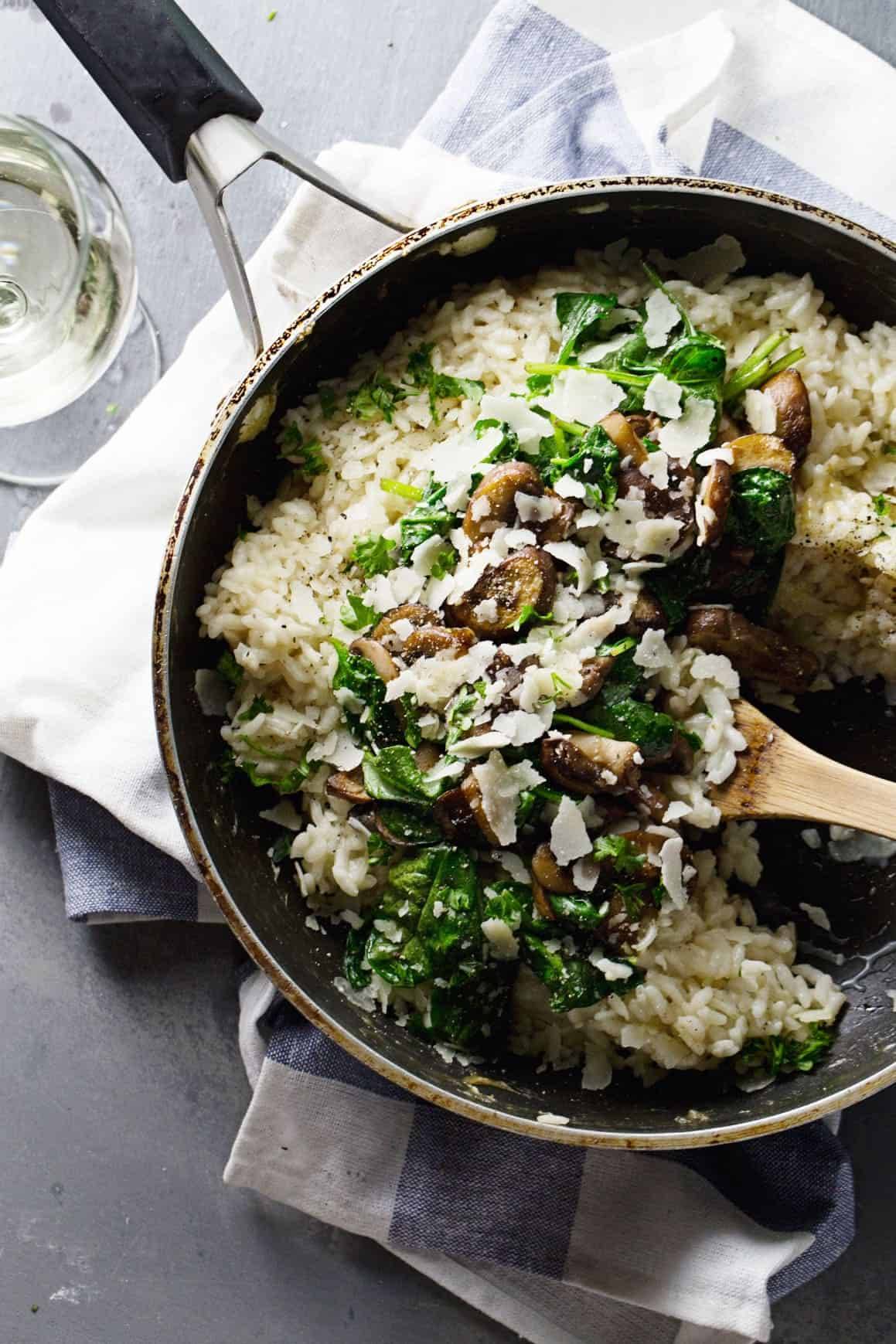 Garlic Butter Mushroom Risotto in a skillet.