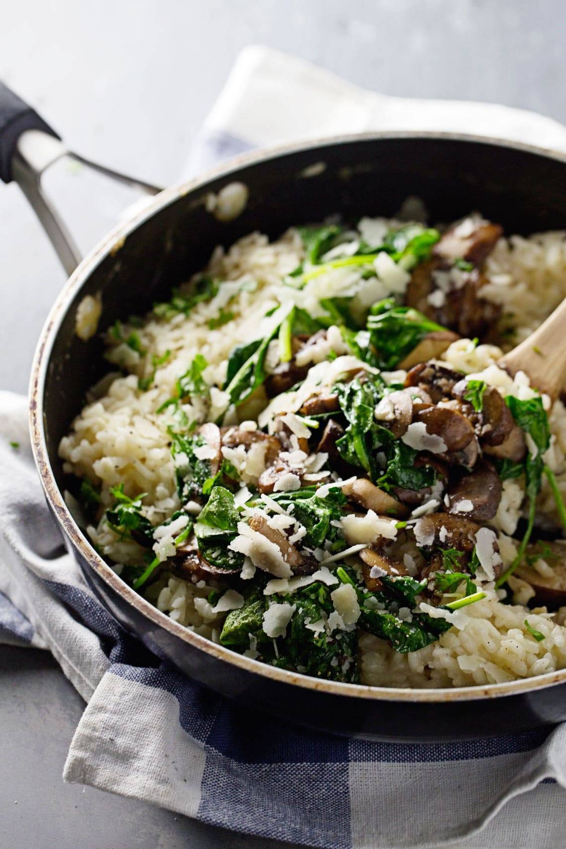 Garlic Butter Mushroom Risotto in a skillet.