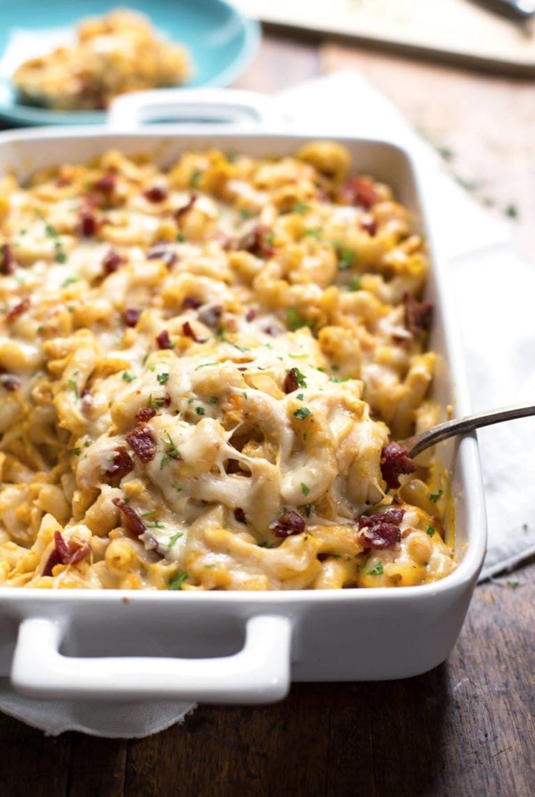 Chicken Bacon Pumpkin Pasta Bake Recipe - Pinch of Yum