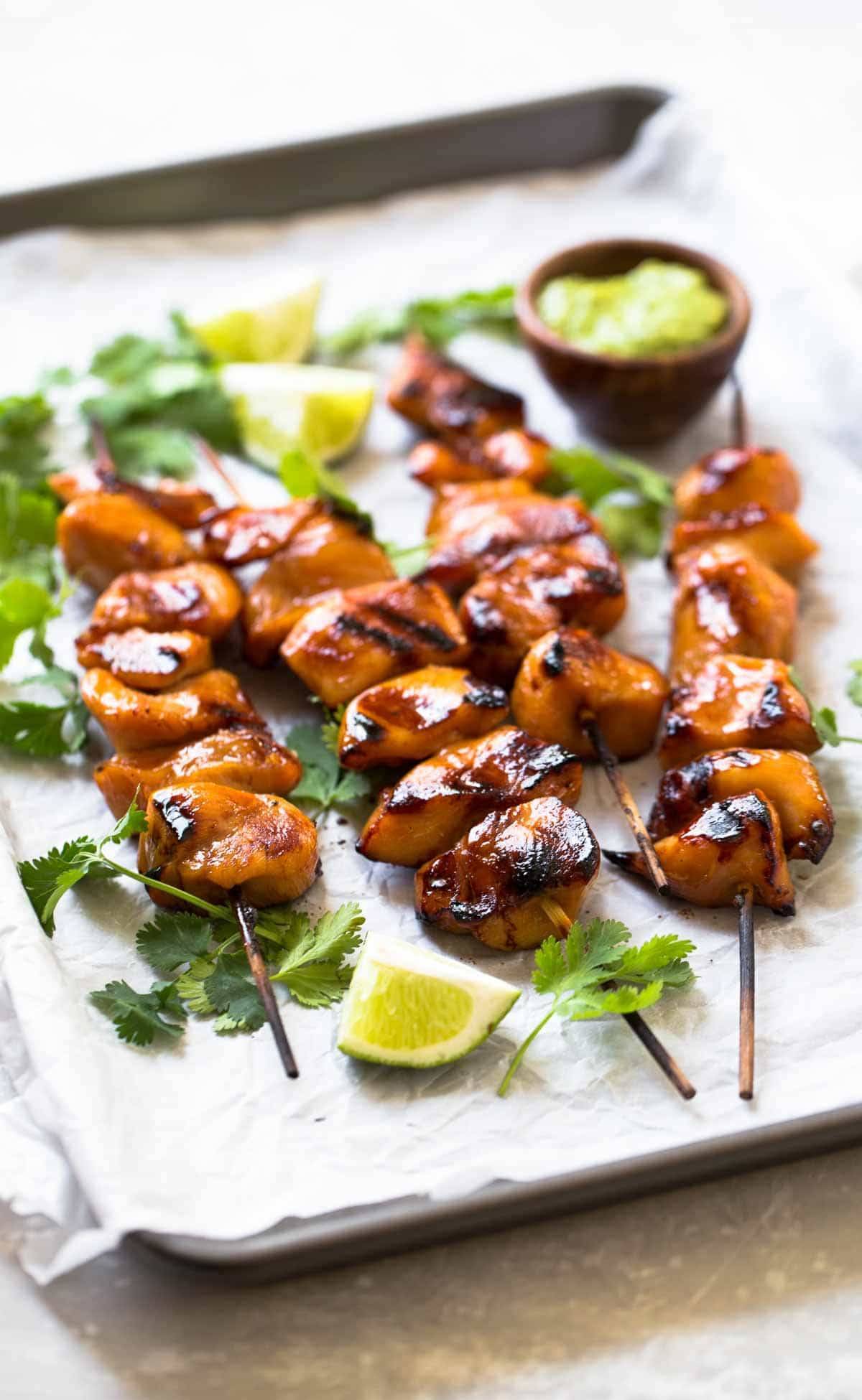 Grilled chicken on skewers.