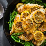 5 Ingredient Lemon Chicken with Asparagus in a pan.