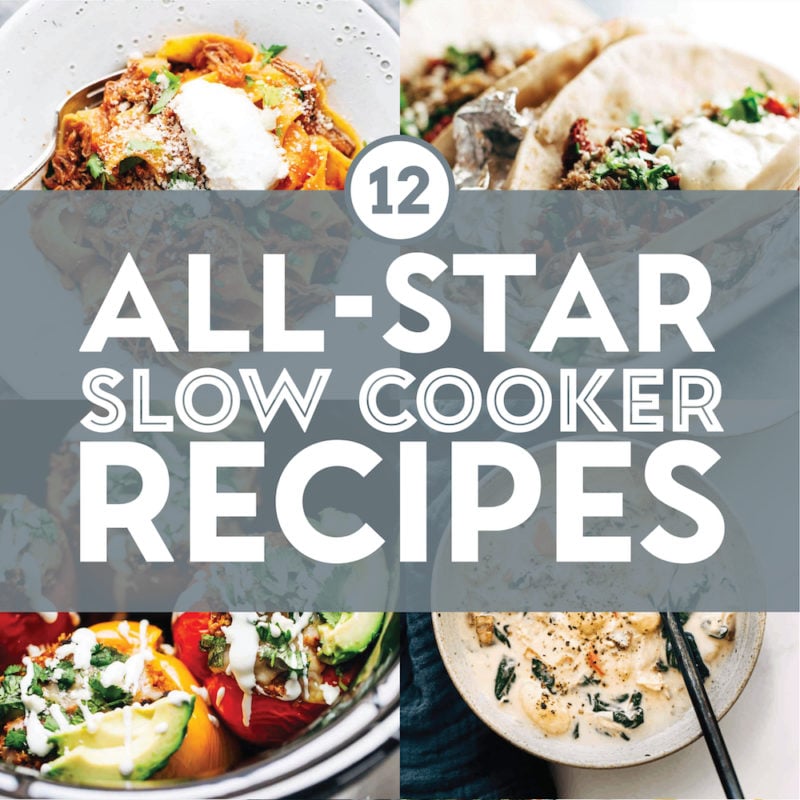 Slow cooker recipes in a collage.
