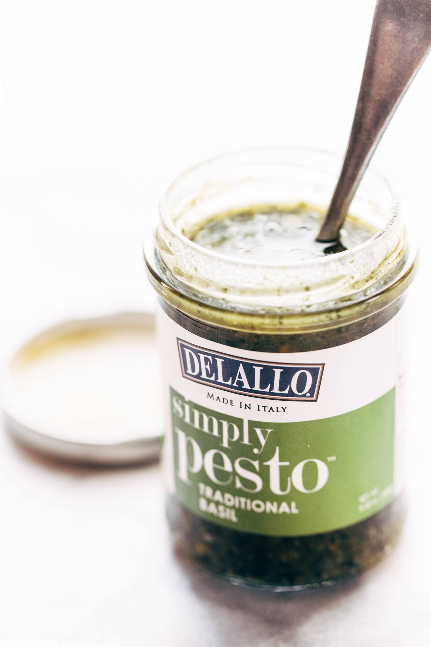 Delallo simple pesto sauce in a jar.