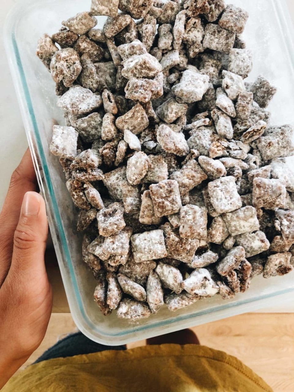 Frozen puppy chow in a container.