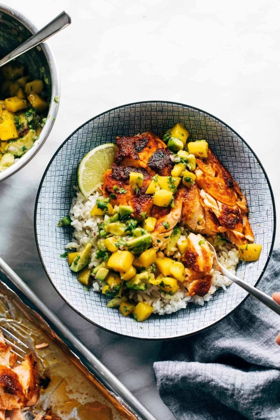 BBQ Salmon Bowls with Mango Avocado Salsa Recipe Pinch of Yum