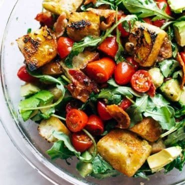 BLT Panzanella in a bowl.