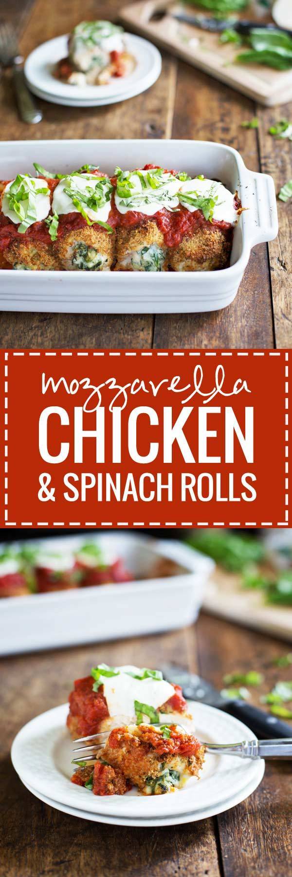 Baked Mozzarella Chicken & Spinach Rolls | pinchofyum.com