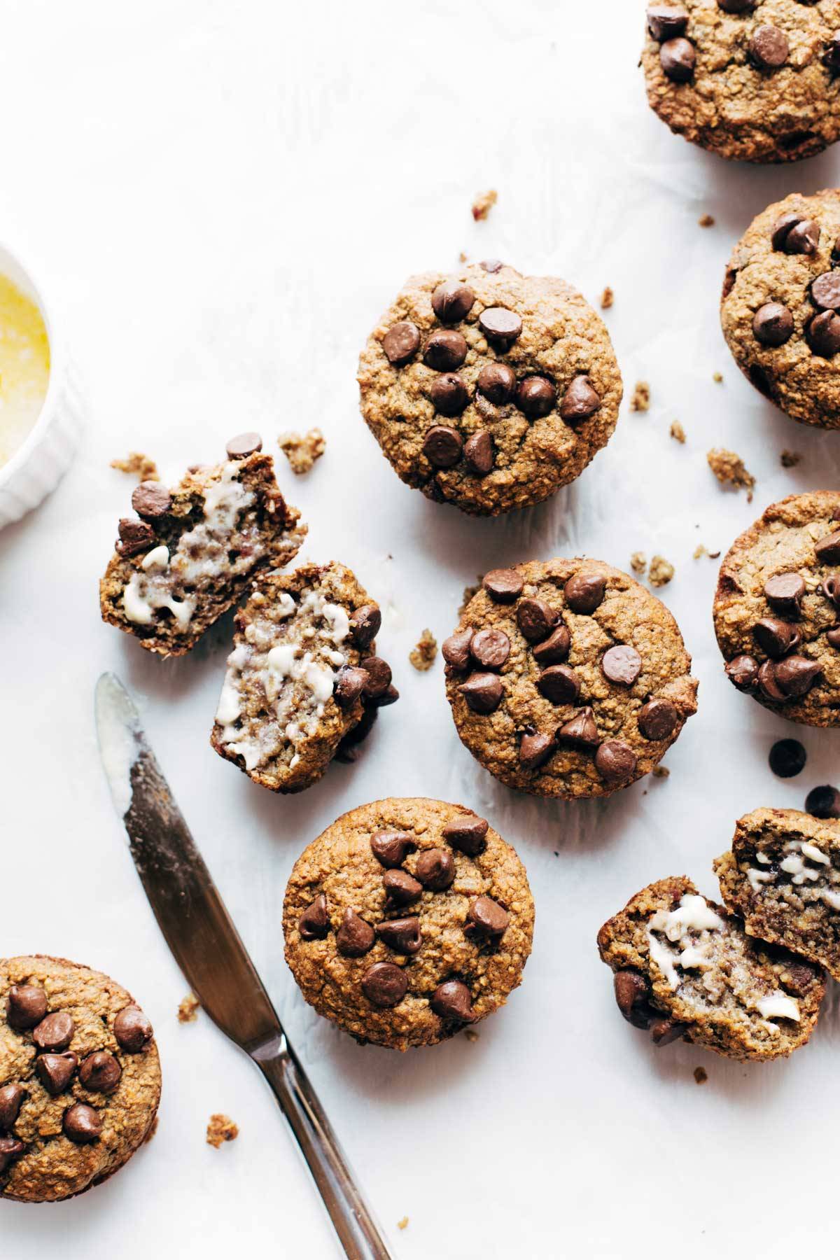 Banana Bread Muffins with a knife and butter