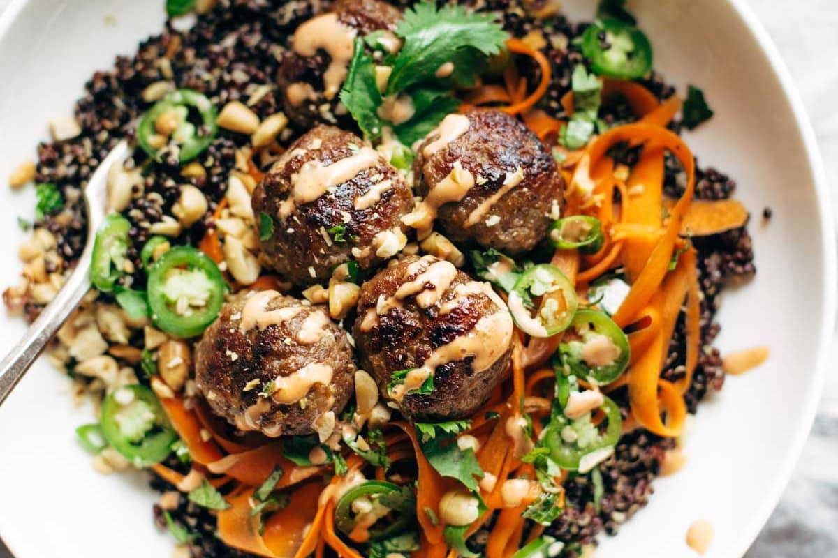Banh Mi Bowl with a fork.