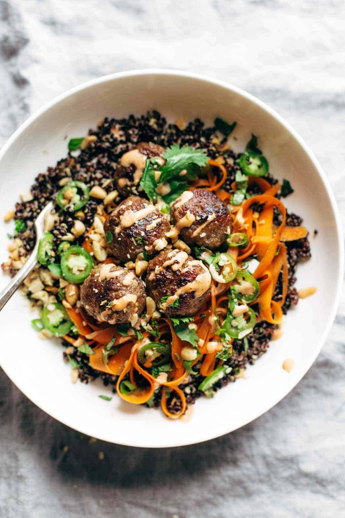 Banh mi bowl with a fork.