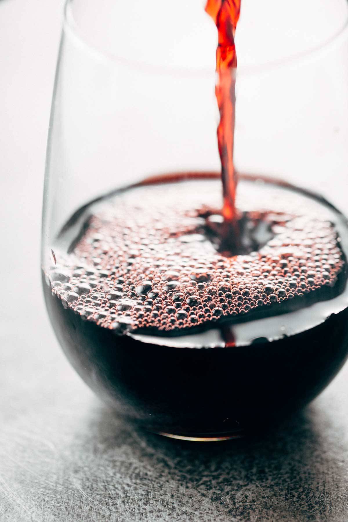 Red wine in a glass.