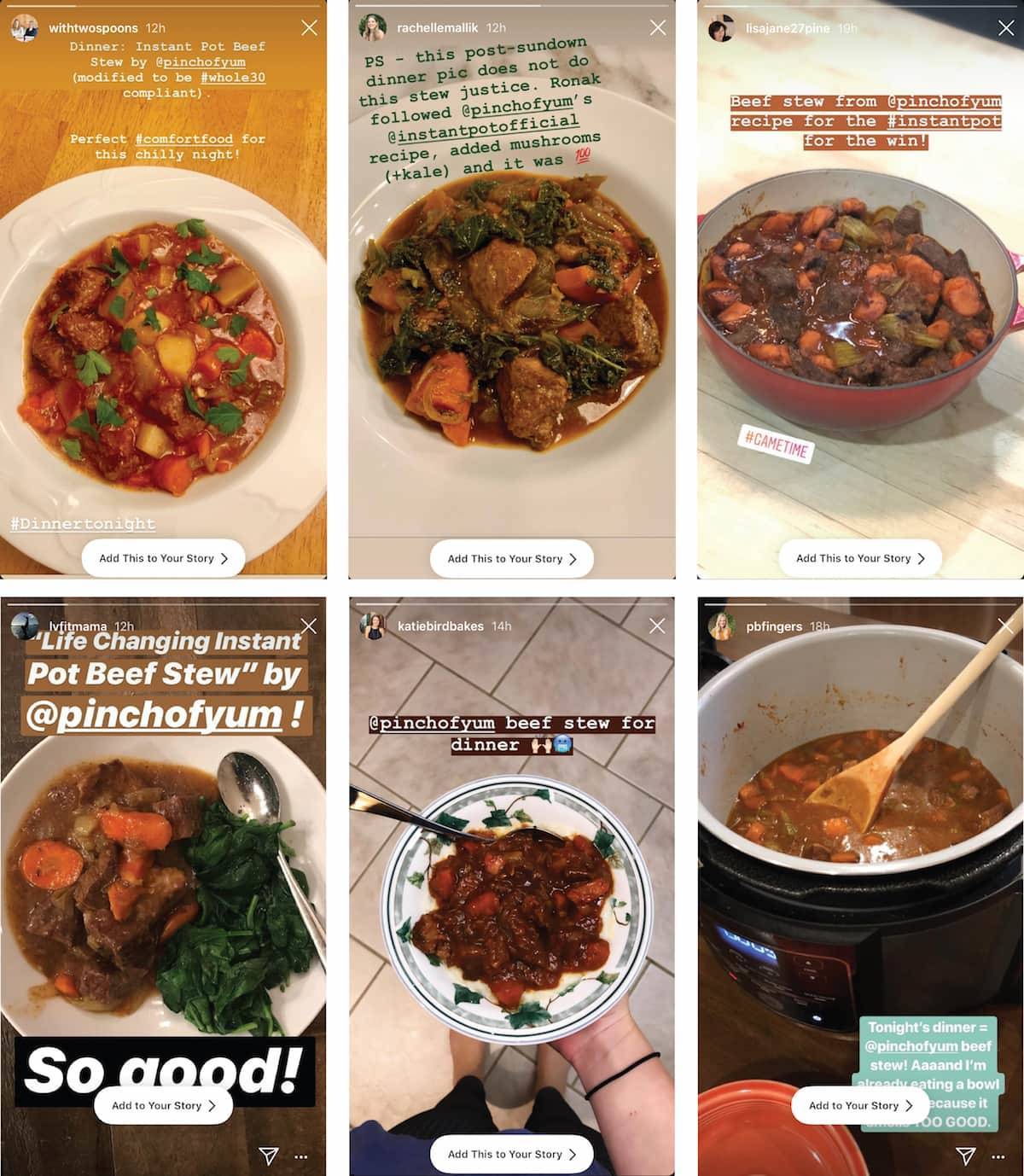 Six different recipes of beef stew.