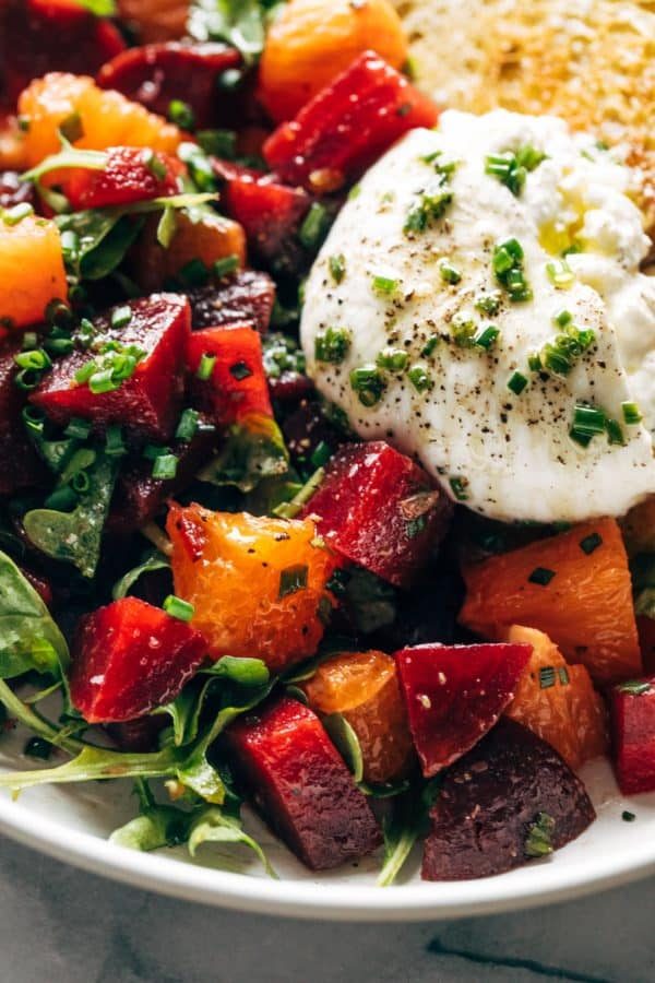 Beet and Burrata Salad with Fried Bread Recipe Pinch of Yum