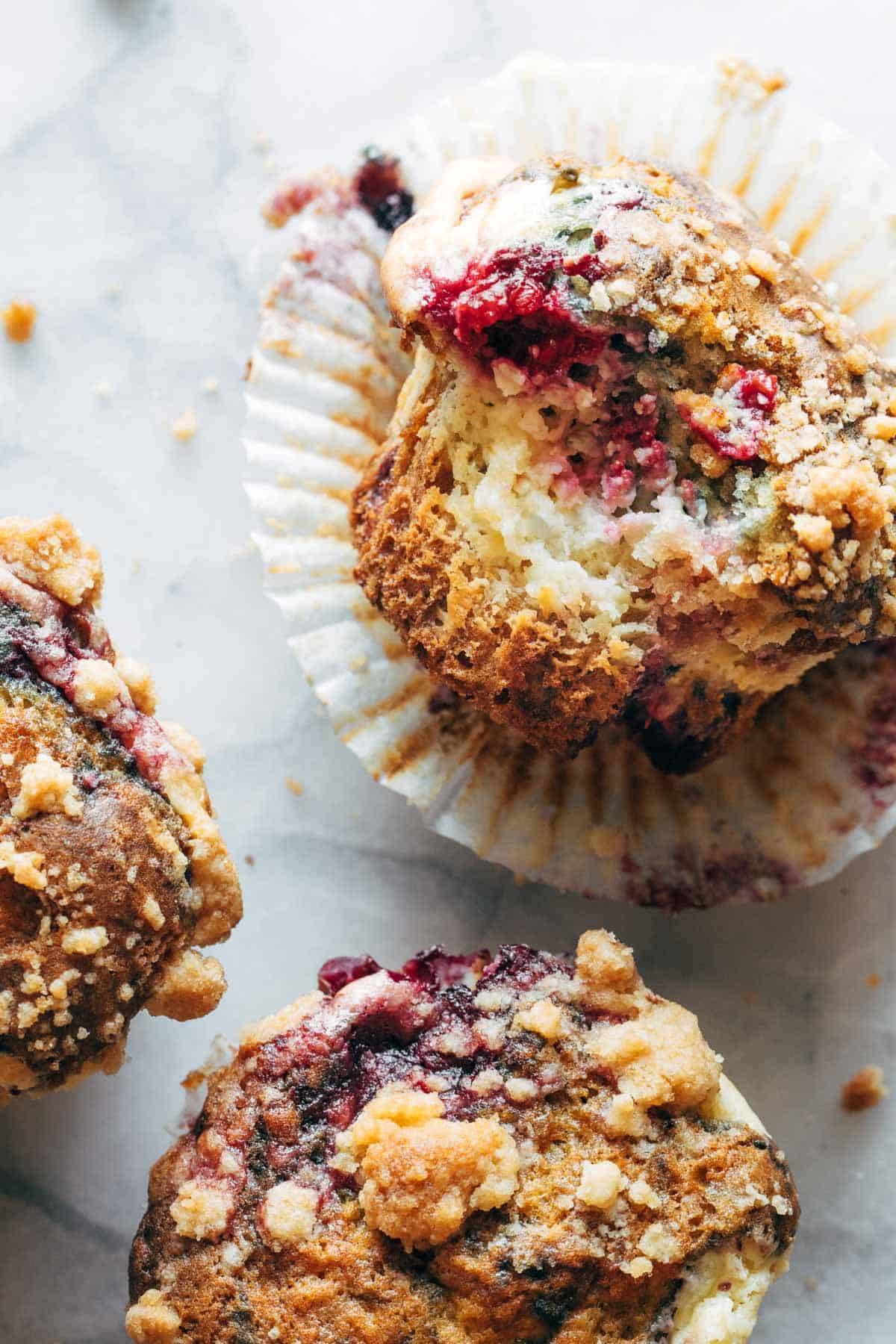 Triple Berry Cheesecake Muffins Recipe - Pinch of Yum