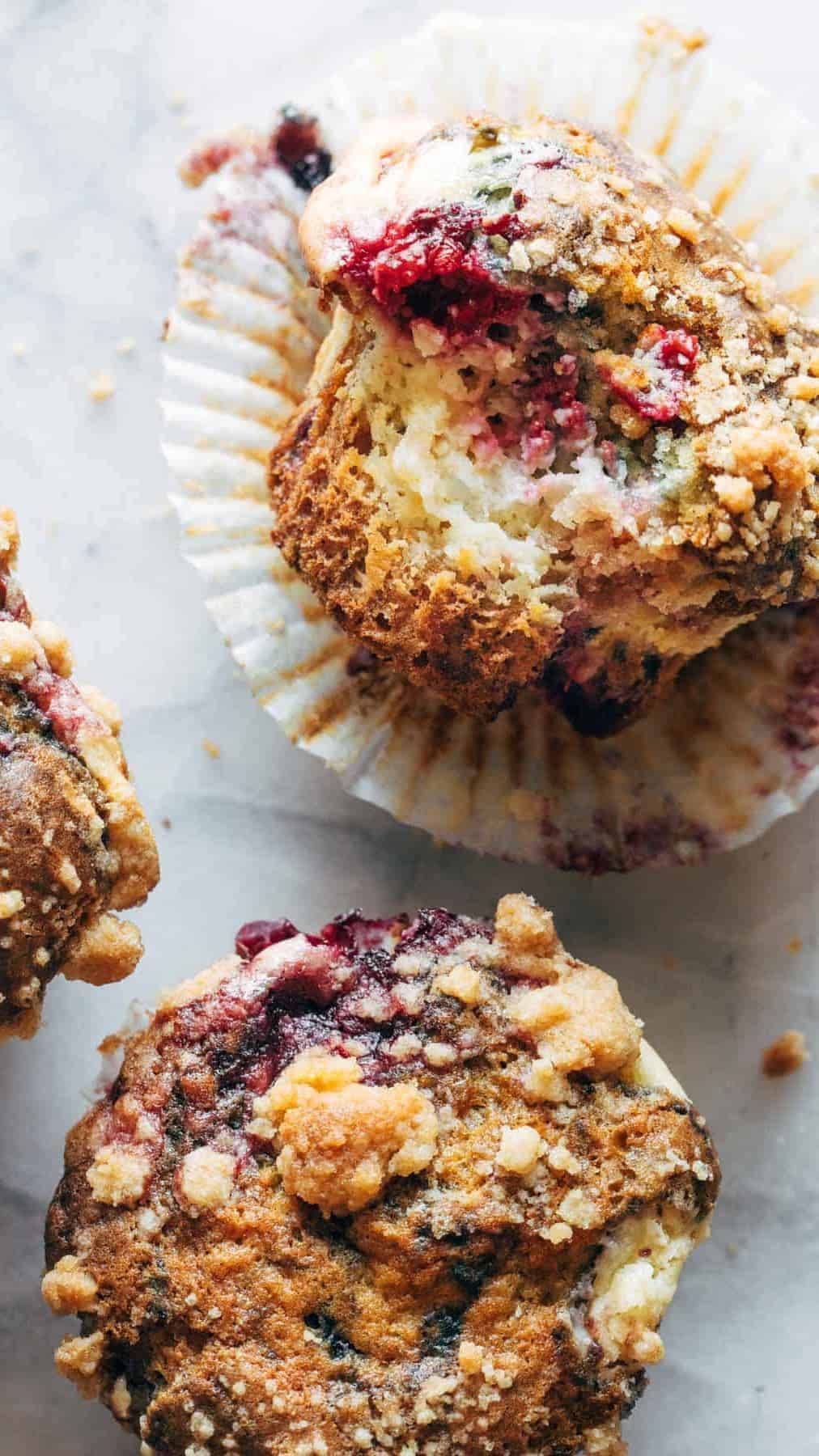 Triple Berry Cheesecake Muffins - Pinch of Yum Triple Berry Cheesecake Muffins - Pinch of Yum