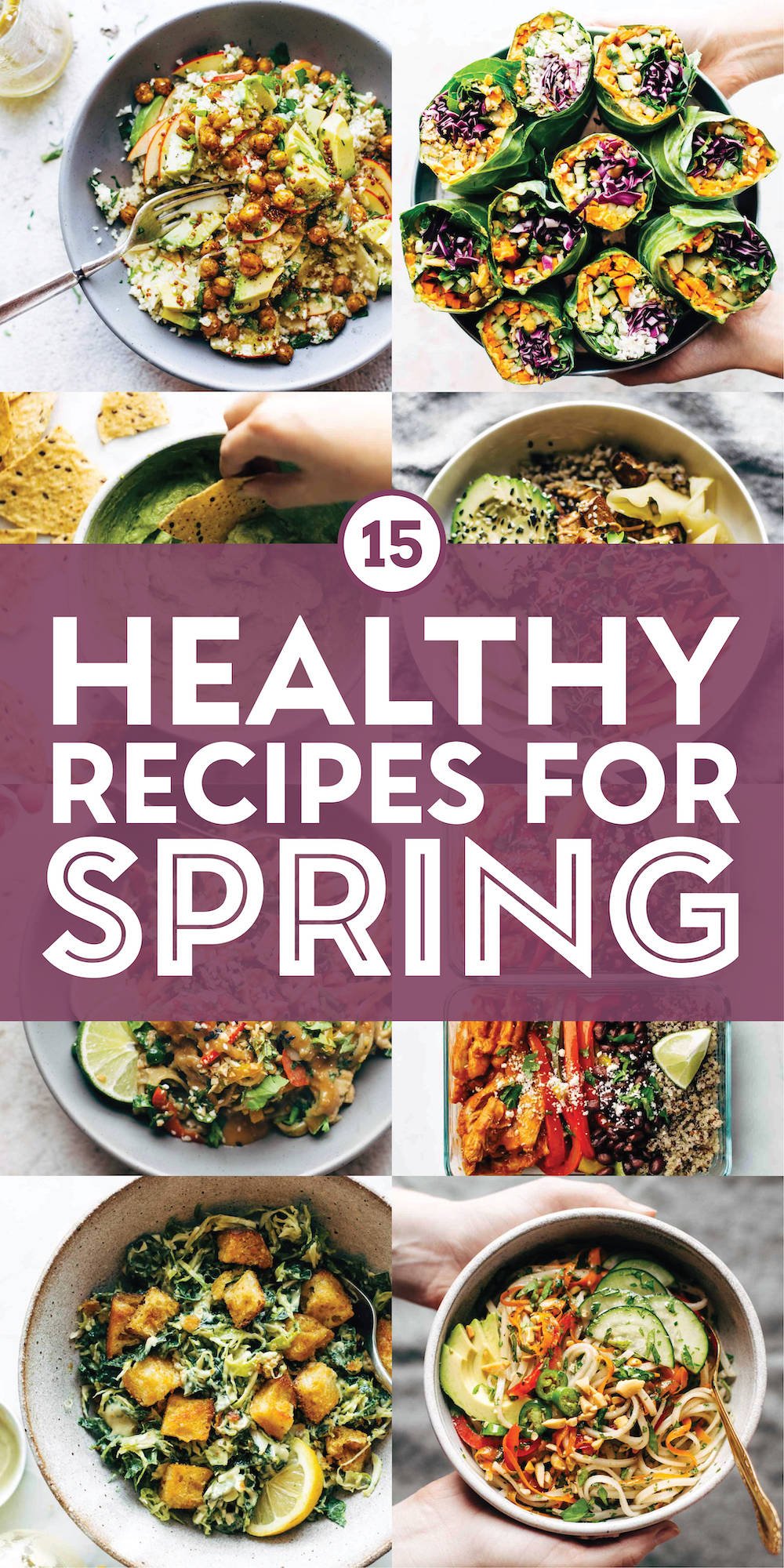Healthy spring recipes in a collage.