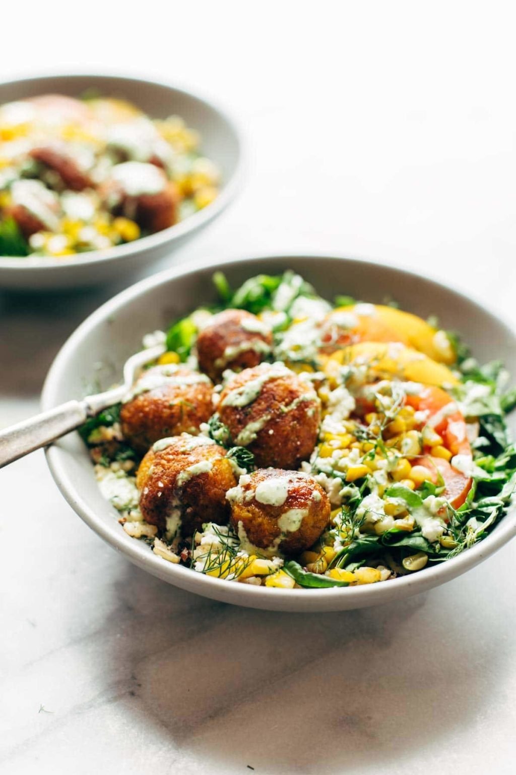 Summer Bliss Bowls With Sweet Potato Fritters And Jalapeño Ranch Recipe ...