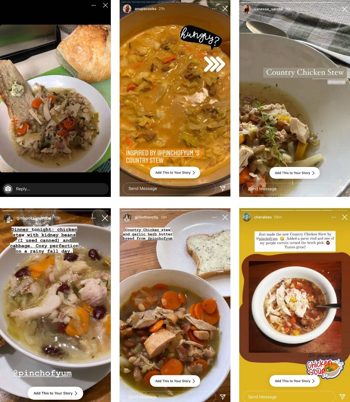 Instagram screenshots of the Country Chicken Stew recipe.