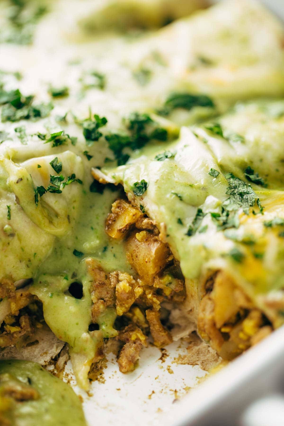 Breakfast Enchiladas With Roasted Poblano Sauce Recipe Pinch Of Yum