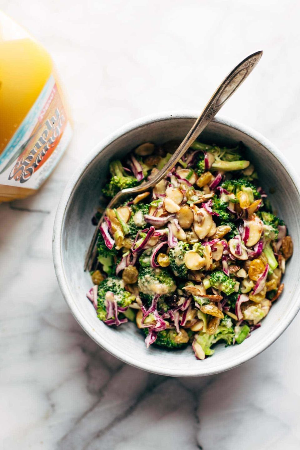 Broccoli Salad with Creamy Almond Dressing Recipe Pinch of Yum