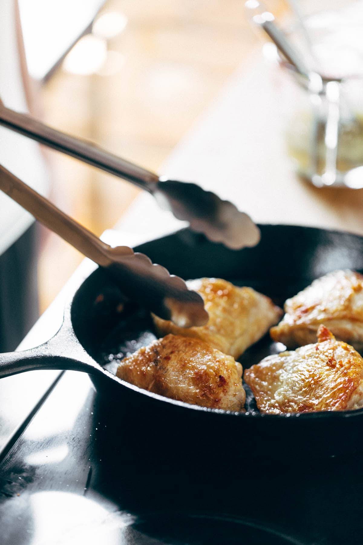 Chicken in a pan.